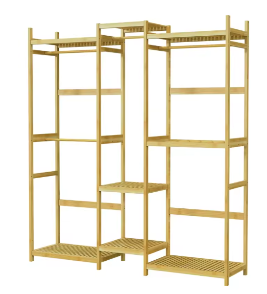 Bamboe Kledingrek met Legplanken – Open Kledingkast 177×41,5×196 cm