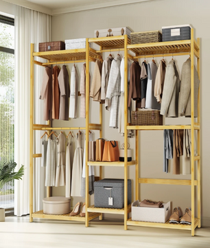 Bamboe Kledingrek met Legplanken – Open Kledingkast 177×41,5×196 cm