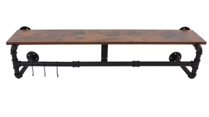 Wandkapstok met Plank en 3 Haken – Industrieel Wandrek met Kledingroede