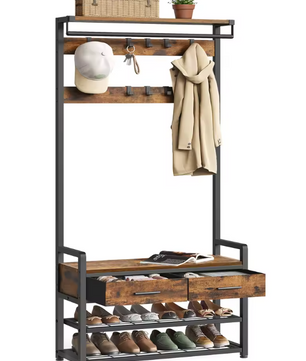 Kapstok met Schoenenbank en Lades – 6-in-1 Halmeubel met Haken, Plank en Zitbank
