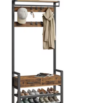 Kapstok met Schoenenbank en Lades – 6-in-1 Halmeubel met Haken, Plank en Zitbank