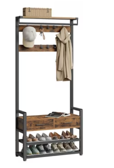 Kapstok met Schoenenbank en Lades – 6-in-1 Halmeubel met Haken, Plank en Zitbank