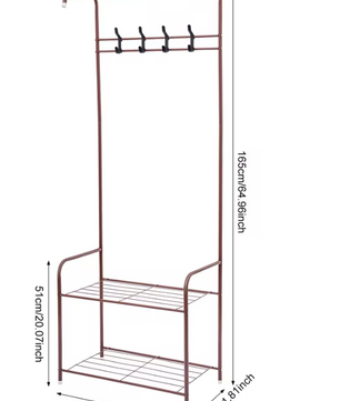 Staand Kledingrek met 2 Planken en 4 Haken – Metalen Garderoberek 165 cm