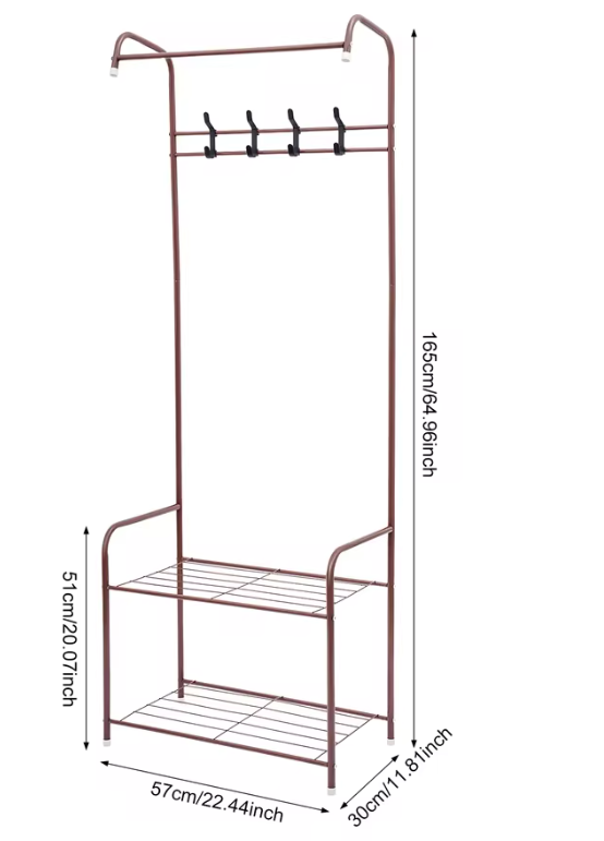 Staand Kledingrek met 2 Planken en 4 Haken – Metalen Garderoberek 165 cm