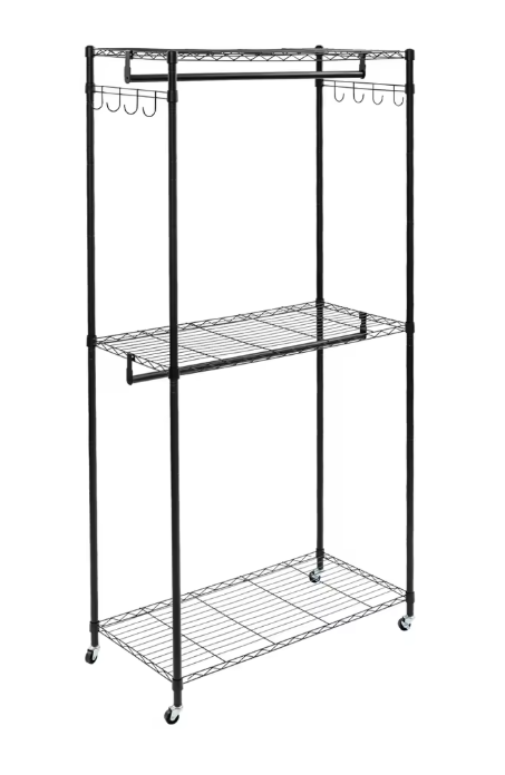 Dubbel Kledingrek op Wielen – 2-Laags Garderoberek 180 cm