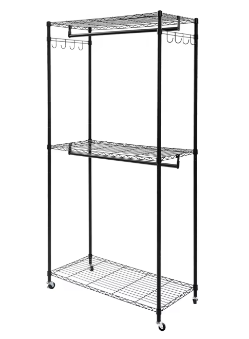 Dubbel Kledingrek op Wielen – 2-Laags Garderoberek 180 cm