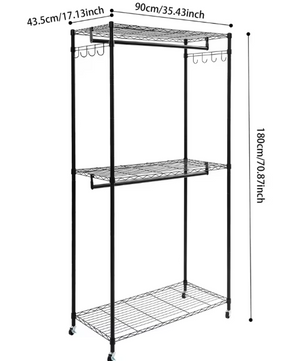Dubbel Kledingrek op Wielen – 2-Laags Garderoberek 180 cm