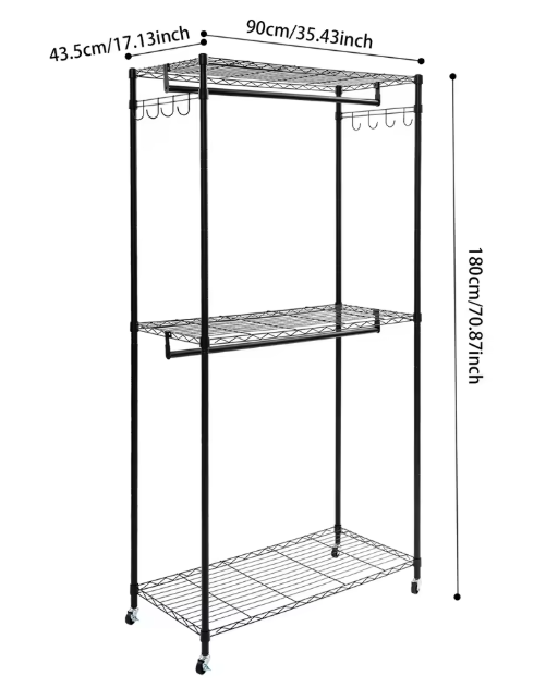 Dubbel Kledingrek op Wielen – 2-Laags Garderoberek 180 cm