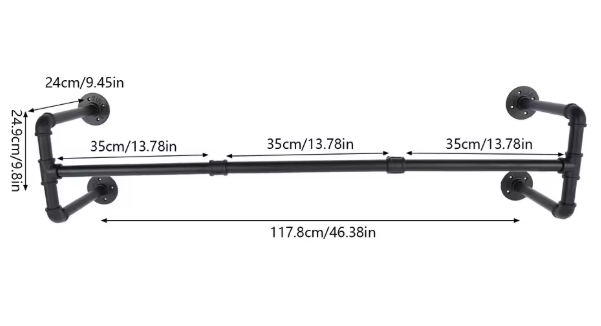 Industriële Wandkapstok – IJzeren Kledingrek 115 cm, 40 kg Draagkracht