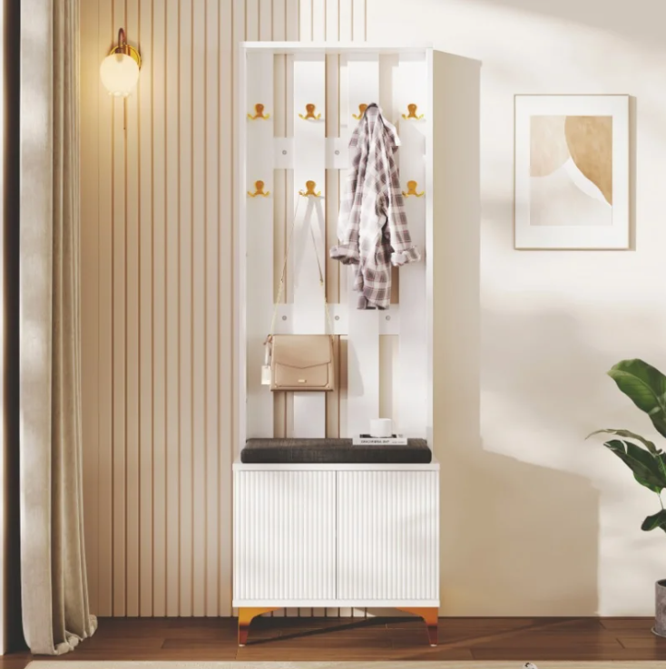 Moderne Garderobekast met Bank, Haken en Schoenopslag – Luxe Ontwerp