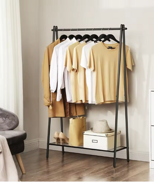 Minimalistische Kledingstandaard met Staalframe – Kapstok met Legplank & Hangroede, 92,5×33,5×153 cm