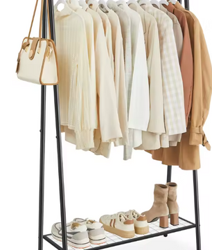 Minimalistische Kledingstandaard met Staalframe – Kapstok met Legplank & Hangroede, 92,5×33,5×153 cm