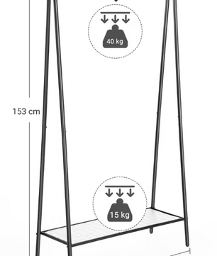 Minimalistische Kledingstandaard met Staalframe – Kapstok met Legplank & Hangroede, 92,5×33,5×153 cm
