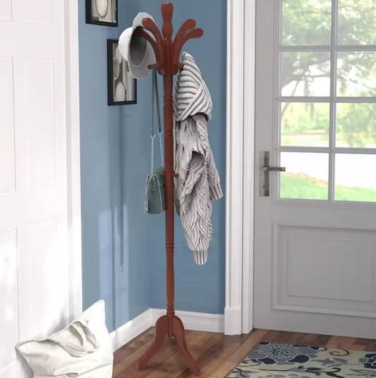 Vrijstaande Kapstokstandaard van Massief Berkenhout – Met Haken & Driepoot Basis, 177×46,5 cm