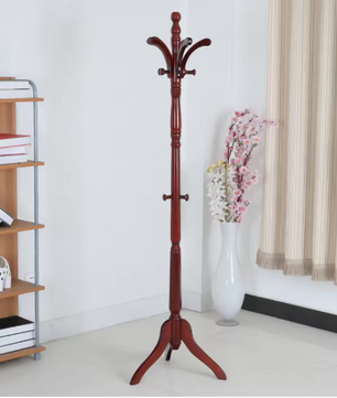 Vrijstaande Kapstokstandaard van Massief Berkenhout – Met Haken & Driepoot Basis, 177×46,5 cm