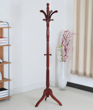 Vrijstaande Kapstokstandaard van Massief Berkenhout – Met Haken & Driepoot Basis, 177×46,5 cm