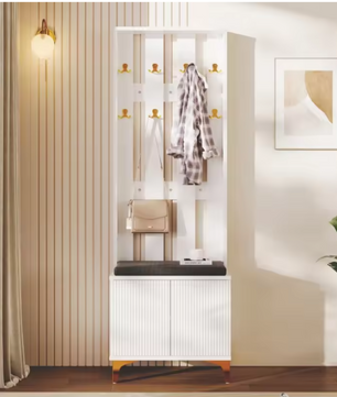 Luxe Garderobekast met Bankje, Schoenenopslag & Kapstokhaken – Modern Design, 60,5×35,2×180,5 cm
