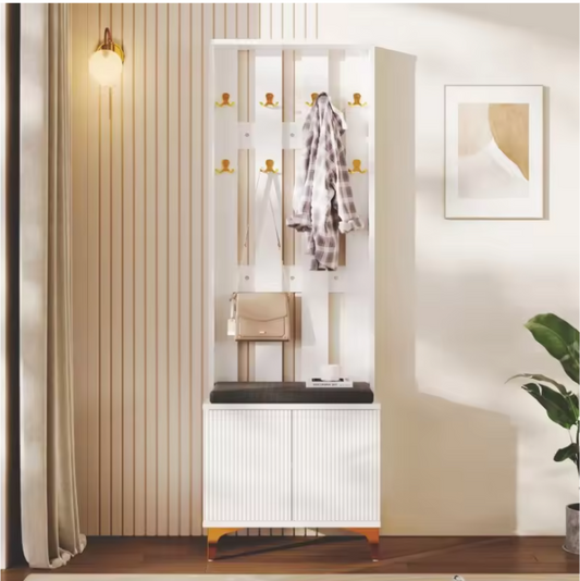Luxe Garderobekast met Bankje, Schoenenopslag & Kapstokhaken – Modern Design, 60,5×35,2×180,5 cm