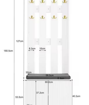 Luxe Garderobekast met Bankje, Schoenenopslag & Kapstokhaken – Modern Design, 60,5×35,2×180,5 cm