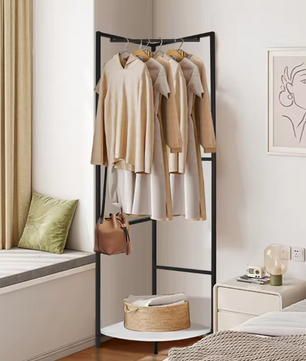 Metalen Hoekkast Kapstokrek met Legplank & Haken – Vrijstaand, 62×171 cm