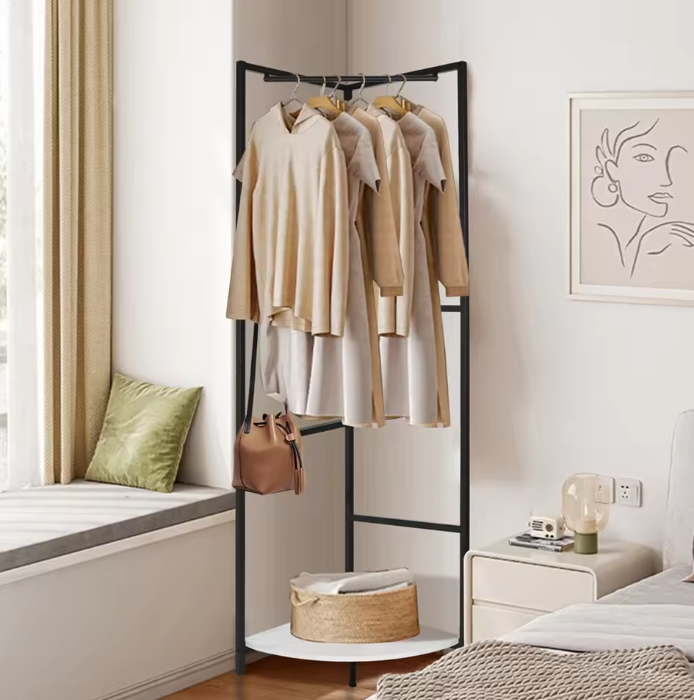 Metalen Hoekkast Kapstokrek met Legplank & Haken – Vrijstaand, 62×171 cm