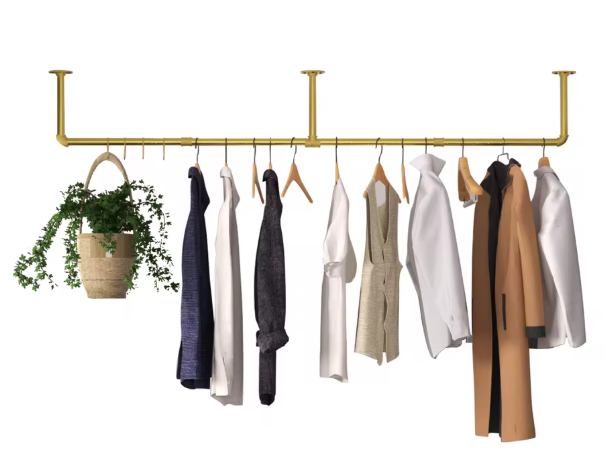 Wandmontage Kledingrek – Industrieel Buisontwerp met Haken & Ruimtebesparend Design