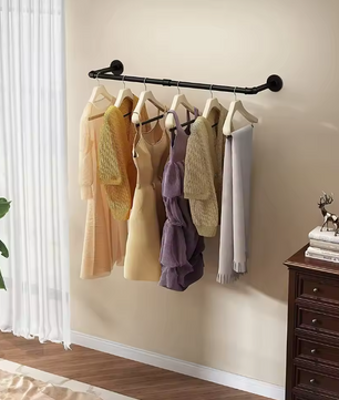 Wandmontage Kledingrek – Industrieel Buisontwerp 180 cm met Haken & Ruimtebesparend Design