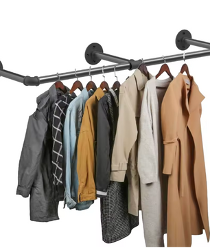 Wandmontage Kledingrek – Industrieel Buisontwerp 180 cm met Haken & Ruimtebesparend Design