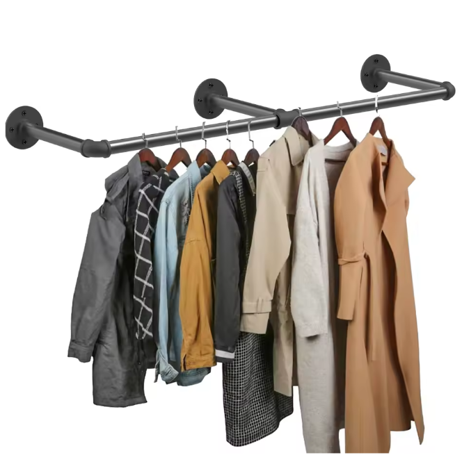 Wandmontage Kledingrek – Industrieel Buisontwerp 180 cm met Haken & Ruimtebesparend Design