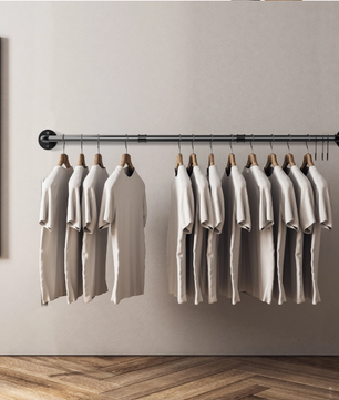 Wandmontage Kledingrek – Industrieel Buisontwerp 180 cm met Haken & Ruimtebesparend Design