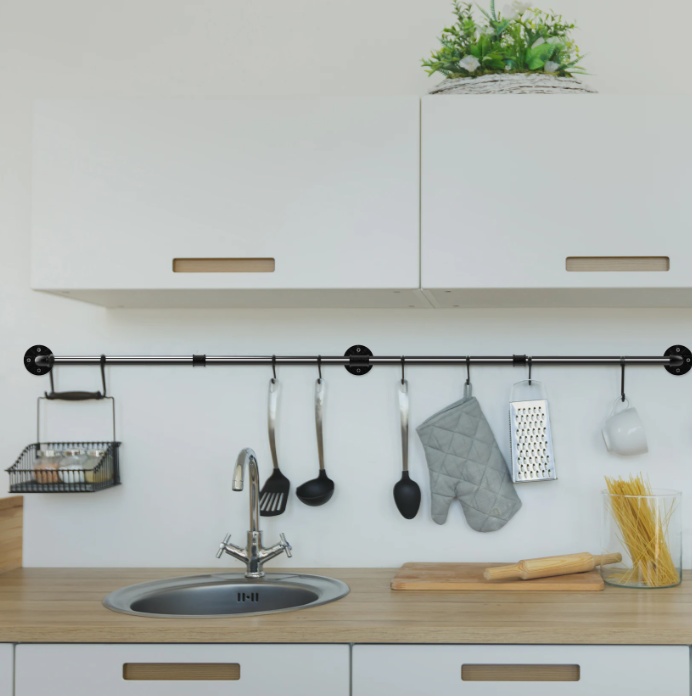 Wandmontage Kledingrek – Industrieel Buisontwerp 180 cm met Haken & Ruimtebesparend Design