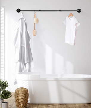 Wandmontage Kledingrek – Industrieel Buisontwerp 180 cm met Haken & Ruimtebesparend Design
