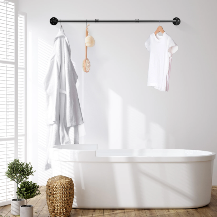 Wandmontage Kledingrek – Industrieel Buisontwerp 180 cm met Haken & Ruimtebesparend Design