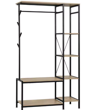 3-in-1 Kapstok met Bank, Kledingrek & 4-Lagen Opbergrek – Industrieel Design 100×175×40 cm