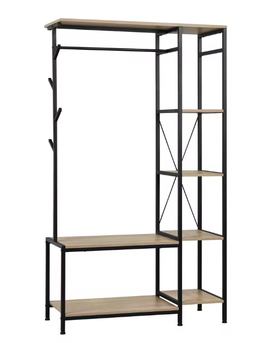 3-in-1 Kapstok met Bank, Kledingrek & 4-Lagen Opbergrek – Industrieel Design 100×175×40 cm