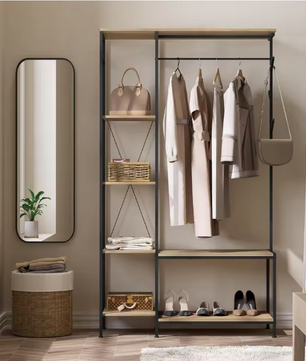 3-in-1 Kapstok met Bank, Kledingrek & 4-Lagen Opbergrek – Industrieel Design 100×175×40 cm
