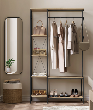 3-in-1 Kapstok met Bank, Kledingrek & 4-Lagen Opbergrek – Industrieel Design 100×175×40 cm