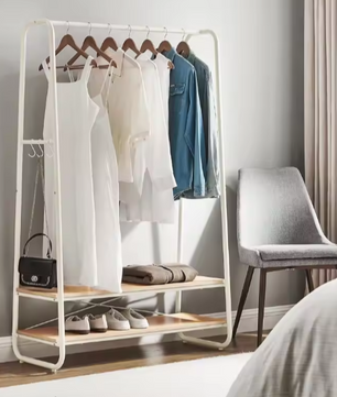 Kledingrek met 2 Planken & 6 Haken – Vrijstaand Opbergrek voor Hal & Slaapkamer