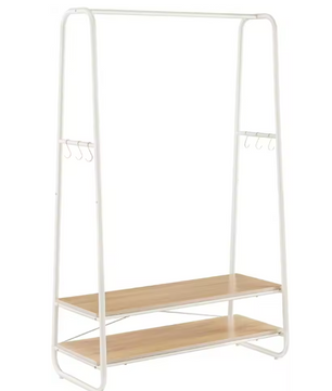 Kledingrek met 2 Planken & 6 Haken – Vrijstaand Opbergrek voor Hal & Slaapkamer