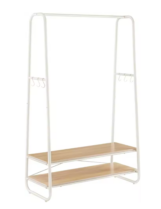 Kledingrek met 2 Planken & 6 Haken – Vrijstaand Opbergrek voor Hal & Slaapkamer