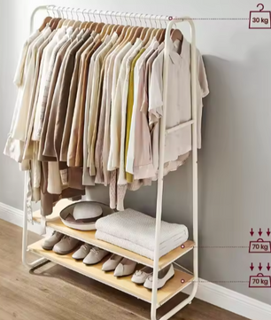 Kledingrek met 2 Planken & 6 Haken – Vrijstaand Opbergrek voor Hal & Slaapkamer