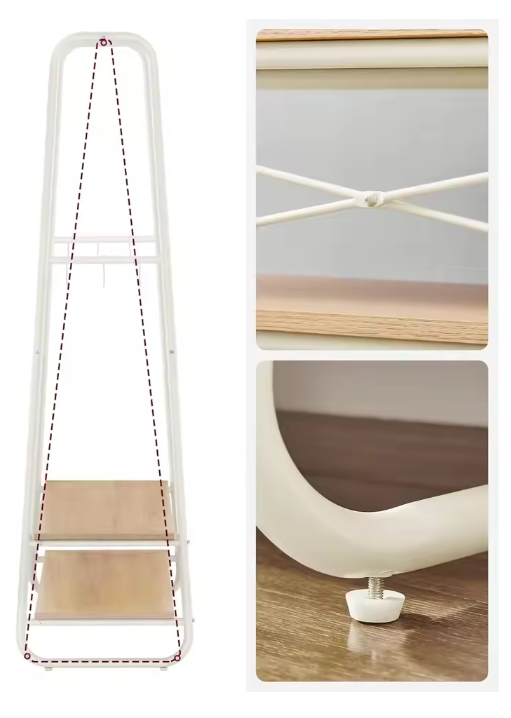 Kledingrek met 2 Planken & 6 Haken – Vrijstaand Opbergrek voor Hal & Slaapkamer