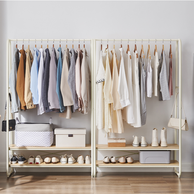 Kledingrek met 2 Planken & 6 Haken – Vrijstaand Opbergrek voor Hal & Slaapkamer