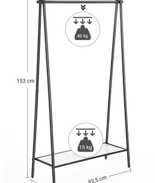 Minimalistisch Kledingrek met Legplank – Stalen Frame 92,5×33,5×153 cm