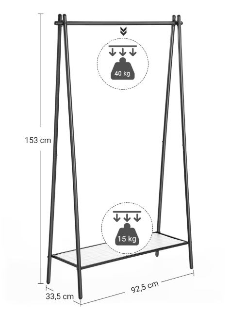 Minimalistische Kledingstandaard met Legplank – Stalen Frame & Draagkracht tot 55 kg