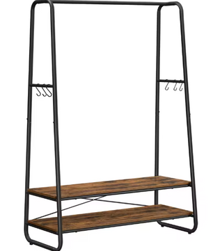Kledingrek met 2 Planken & 6 Haken – Industrieel Staal & Hout 100×45×160 cm