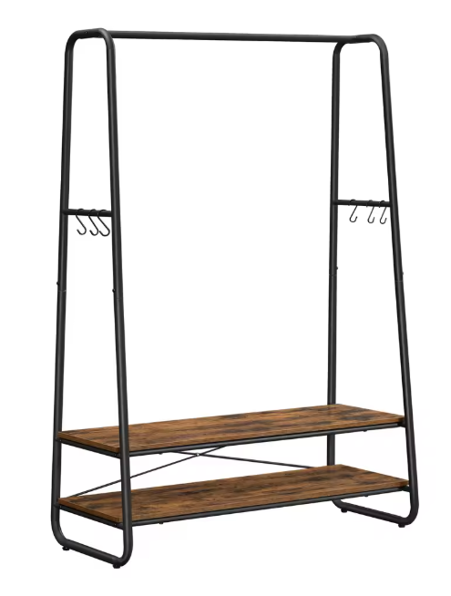 Kledingrek met 2 Planken & 6 Haken – Industrieel Staal & Hout 100×45×160 cm