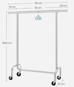 Verstelbaar Kledingrek op Wielen – Stalen Frame & 130 kg Draagkracht