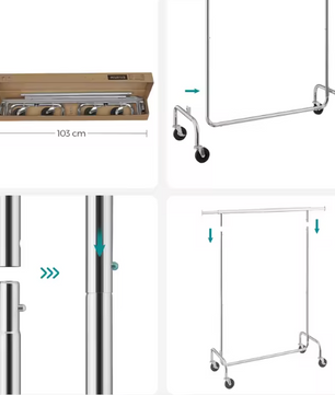 Verstelbaar Kledingrek op Wielen – Stalen Frame & 130 kg Draagkracht