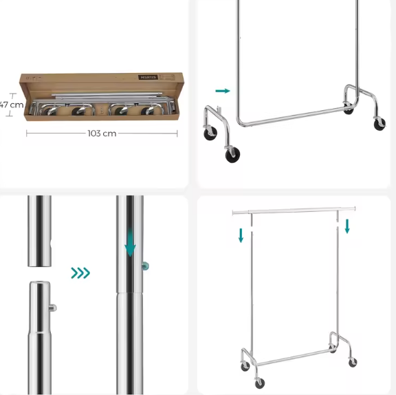 Verstelbaar Kledingrek op Wielen – Stalen Frame & 130 kg Draagkracht
